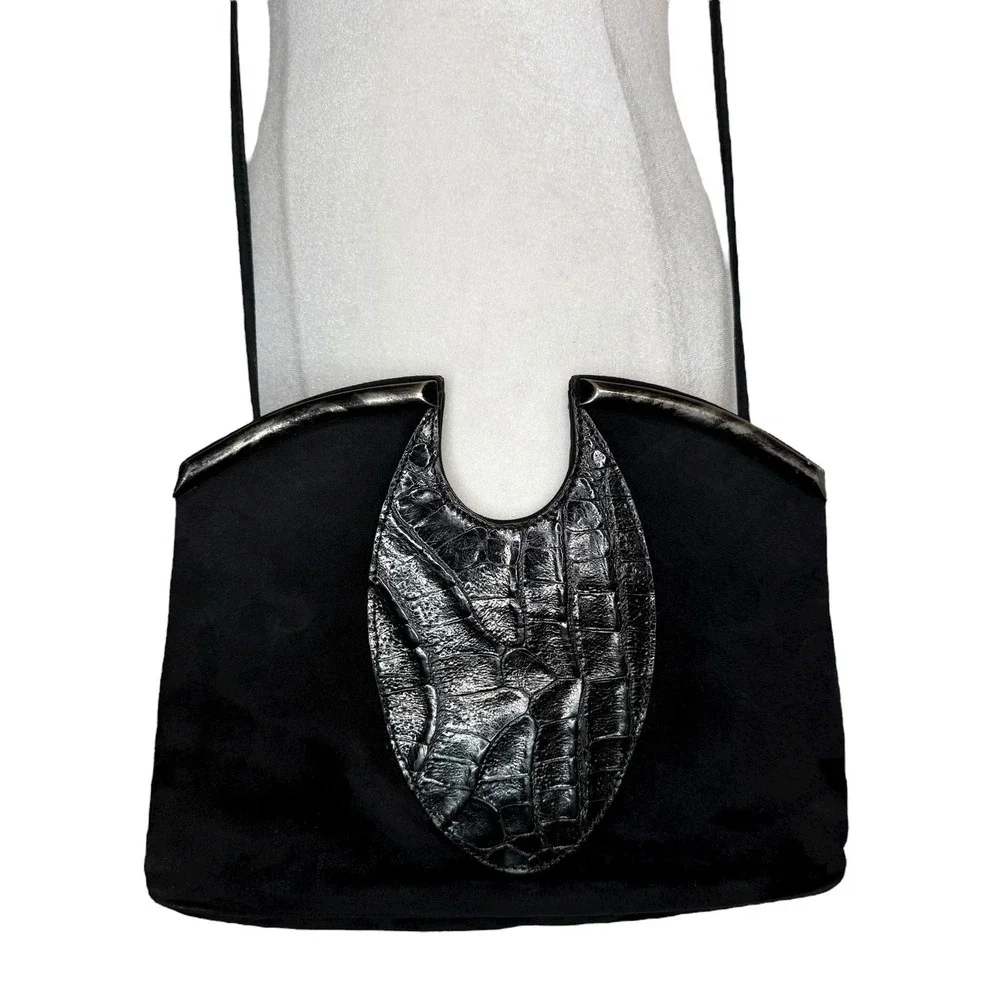 Vintage 1980's Sidonie Larizzi Paris Suede‎ Croc Embossed Avant Garde Bag RARE
